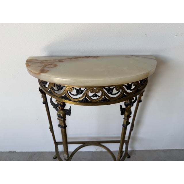 1920s Oscar Bach-Style Brass & Onyx Console With Mirror For Sale - Image 4 of 12