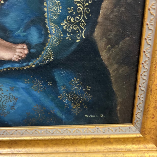 Textile 20th Century Oil on Canvas Cuzco School Signed Framed Madonna With Child For Sale - Image 7 of 11