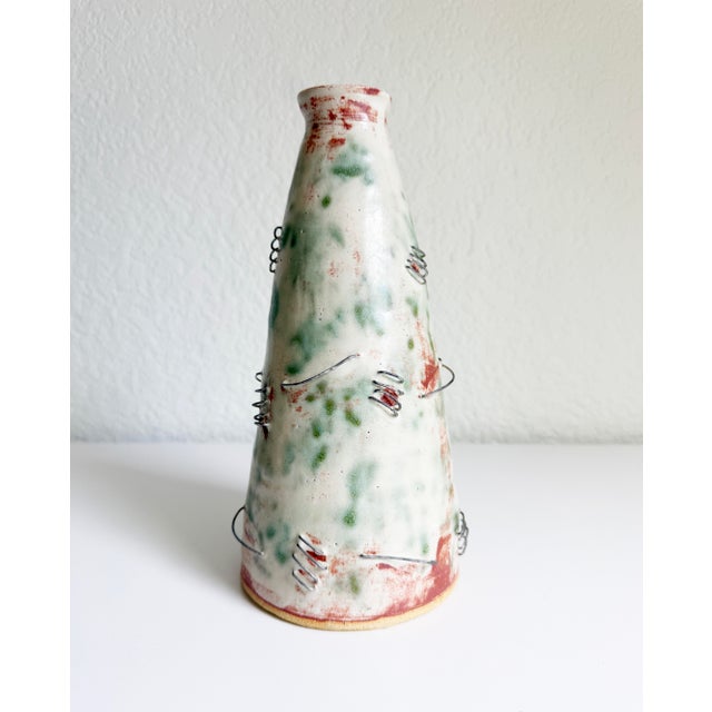 1990s Folk Art Wire & Ceramic Vase, Signed For Sale - Image 5 of 10
