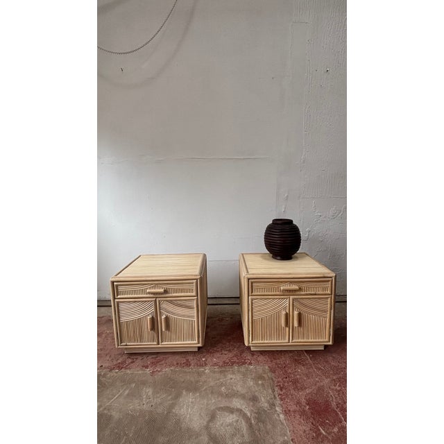 Coastal Washed Split Reed Nightstands, Set of 2 For Sale - Image 5 of 5