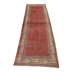 Mir Runner 3’7” X 10’4” Red Wool Vintage Tribal Hand-Knotted Oriental Rug