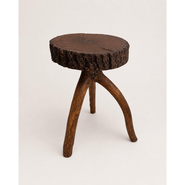 1960s Vintage Brutalist Live-Edge Oak Log Stool with Branch Legs, 1960s For Sale - Image 5 of 9