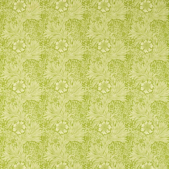 Morris & Co Marigold Fabric in Cream/Sap Green For Sale