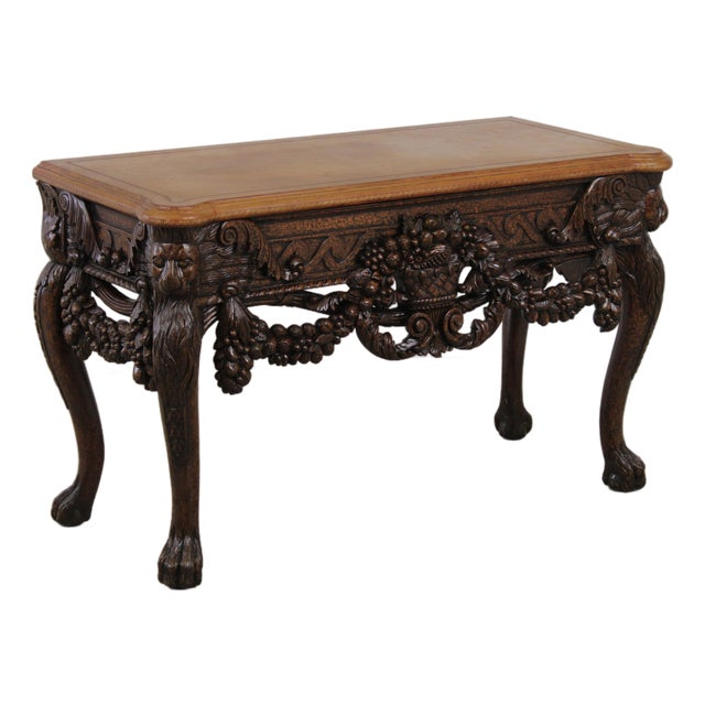 Maitland Smith Mahogany Leather Top Console Table For Sale