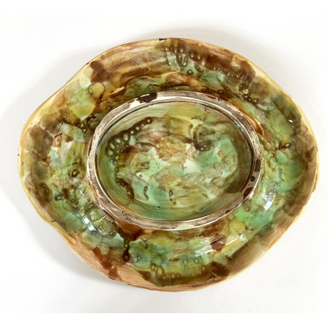 Late 19th Century Antique 19 Century Majolica Large 14" Wide Bread Tray W/Wheat Sheaves Berries Tortoise Center For Sale - Image 5 of 7