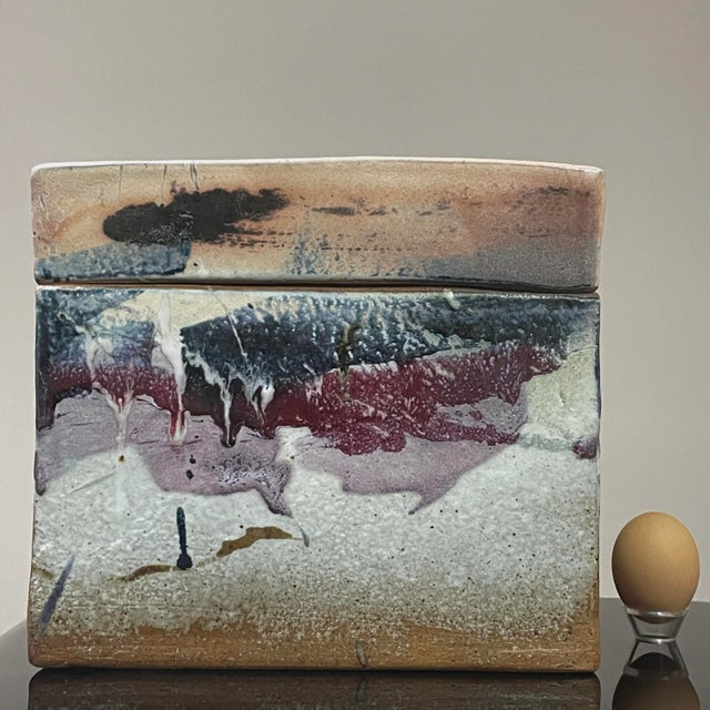 Vintage Abstract Expressionist Slab Built Glazed Stoneware Lidded Box, Signed (Ca. 1980) For Sale In Philadelphia - Image 6 of 13