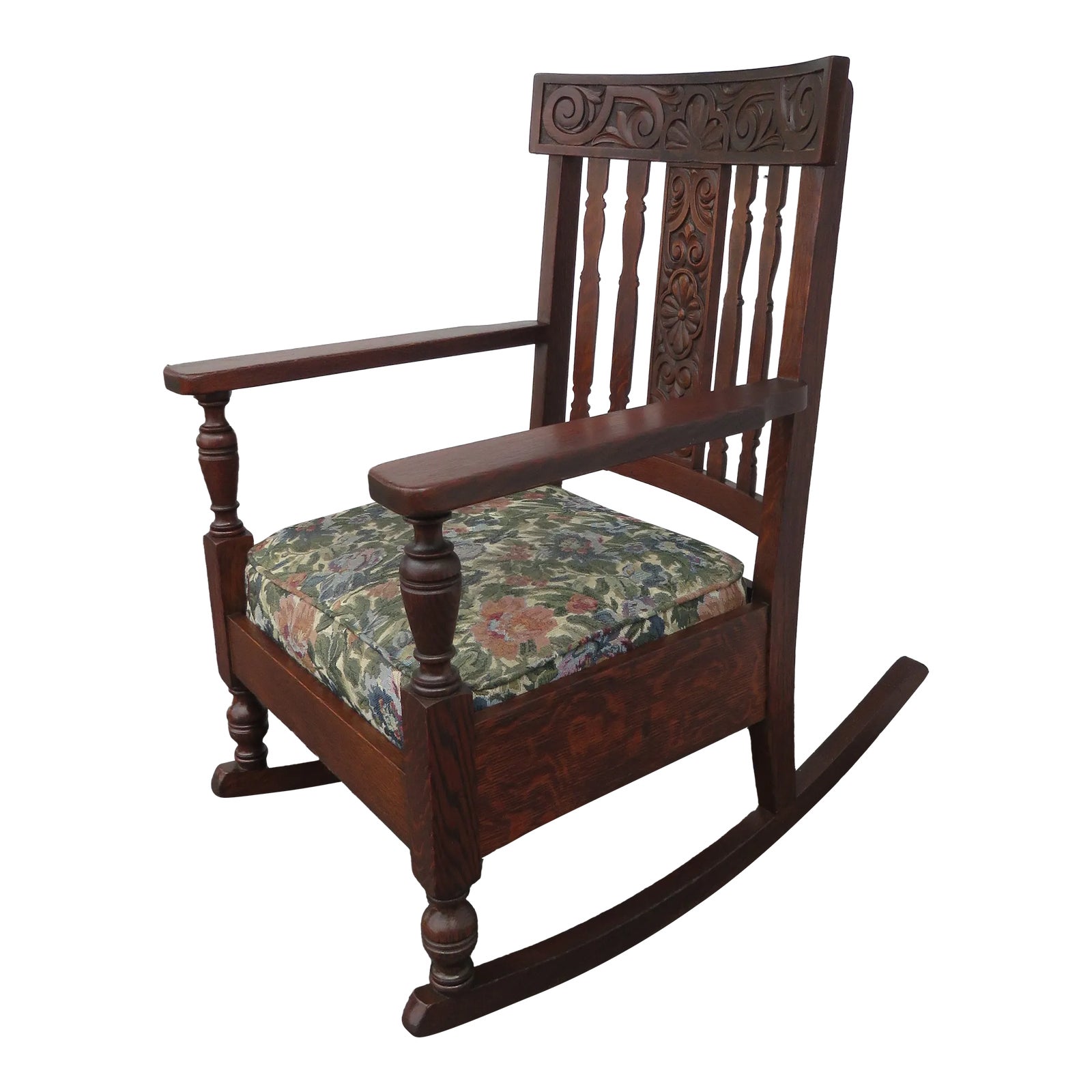 Victorian Early 1900s Tiger Oak Rocking Chair | Chairish