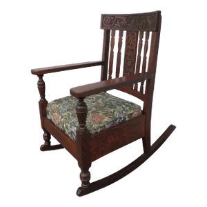 Victorian Early 1900s Tiger Oak Rocking Chair
