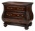 Vintage Bombay Mahogany Bombe Chest / Transitional Entryway Cabinet With Carved Leaf Details & Original Finish For Sale