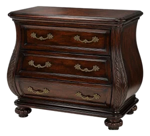 Vintage Bombay Mahogany Bombe Chest / Transitional Entryway Cabinet With Carved Leaf Details & Original Finish