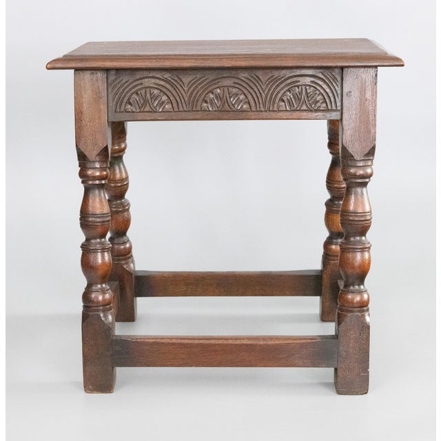 19th C. English Carved Oak Pegged Joint Stool Side Table | Chairish