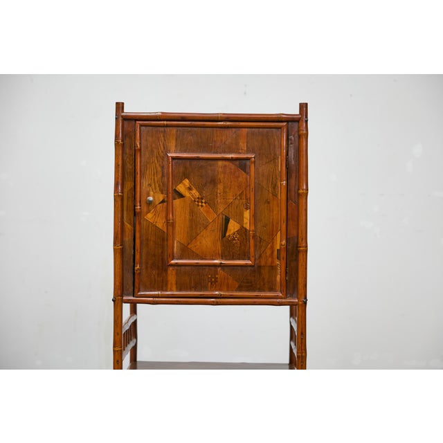 19th Century English Bamboo Cabinet with Parquetry Door and Shelves For Sale In Atlanta - Image 6 of 12