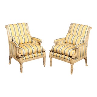 Marge Carson French Empire Style Pair of Painted Lounge Chairs For Sale