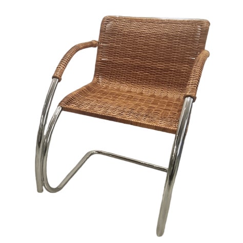 M20 Tubular Cantilever Armchair in Woven Rattan by Mies Van Der Rohe for Knoll, 1960s For Sale