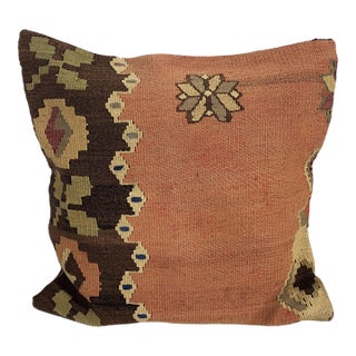 Vintage Custom Made Turkish Tribal Kilim Pillow Cover 20" by 20" For Sale