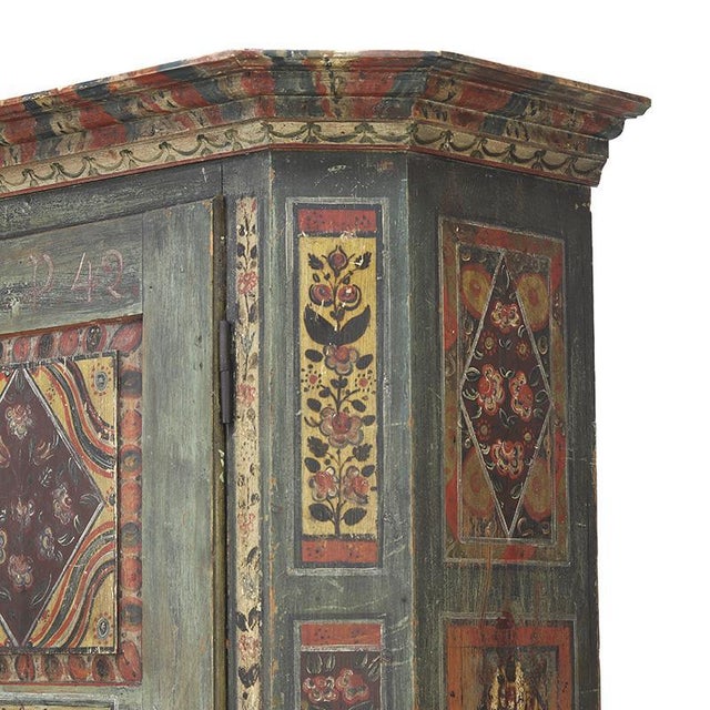 Rustic Rustic Farmhouse Folk Art Painted Bridal Cabinet, 1842 For Sale - Image 3 of 18