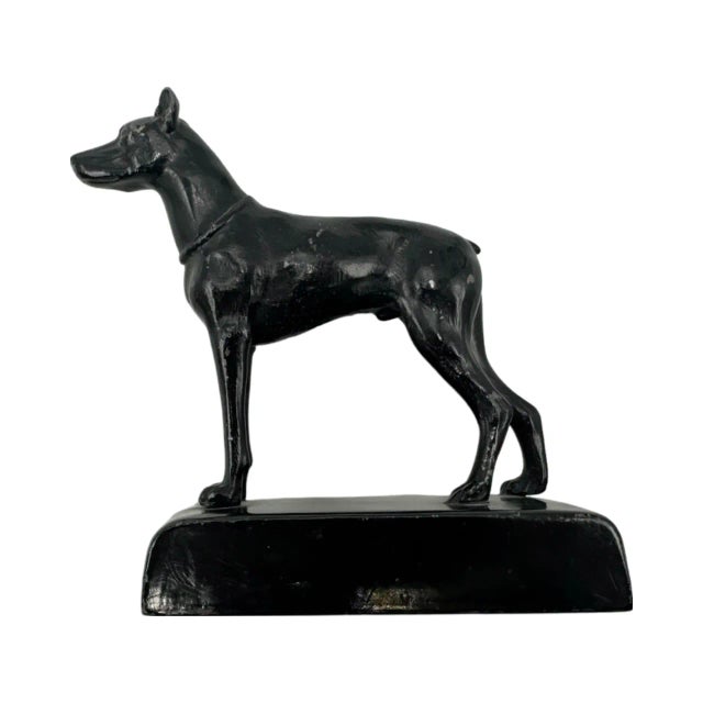 Vintage Doberman Dog Figure Statue Black Metal Desk Animal For Sale - Image 12 of 12