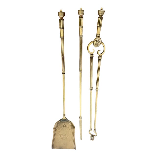 Antique George III Brass Fire Irons, 1820s, Set of 3 For Sale