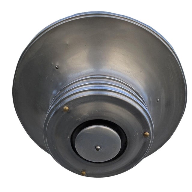 Silver 1930s Art Deco Machine Age Spun Aluminum 23" 3 Ring Pendant Light, 5 Available For Sale - Image 8 of 12