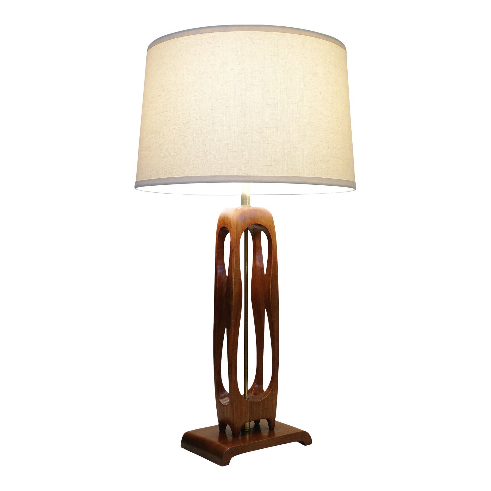 Rare Atomic Modern Dogbone Walnut and Brass Table Lamp, 1950s, by