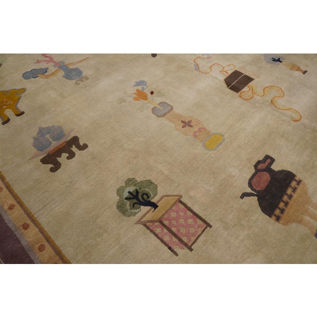 1920s Ivory Cream Art Deco Influences 100 Antiques Pattern Chinese Peking Rug For Sale - Image 4 of 15