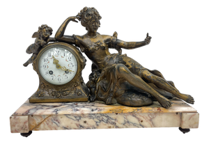 Antique Art Nouveau Style Clock in Bronze and Pink Marble, 1890s
