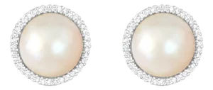 1 Carat Freshwater Pearl Diamond Halo Omega Clip-On Earrings, 2 Pieces