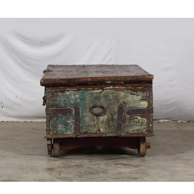 Indian Antique Indian Painted Teakwood Blanket Chest/Coffee Table For Sale - Image 3 of 8