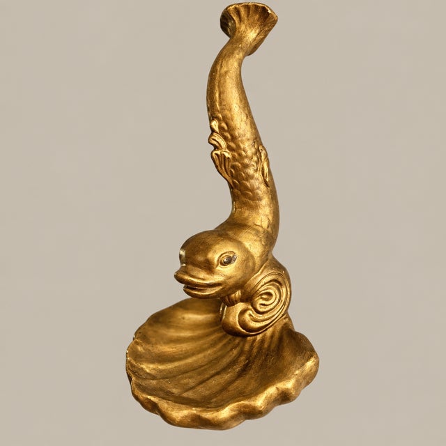 Vintage Mid Century Asian Gold Koi Dolphin and Shell Wall Shelf Decorative Bracket For Sale - Image 9 of 10