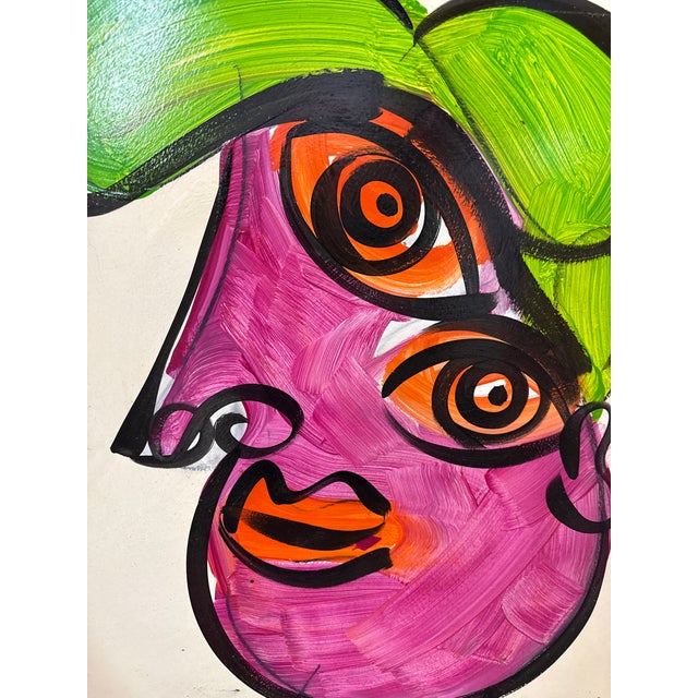 1970s 1970s Peter Keil Original Cubist Portrait Painting For Sale - Image 5 of 6