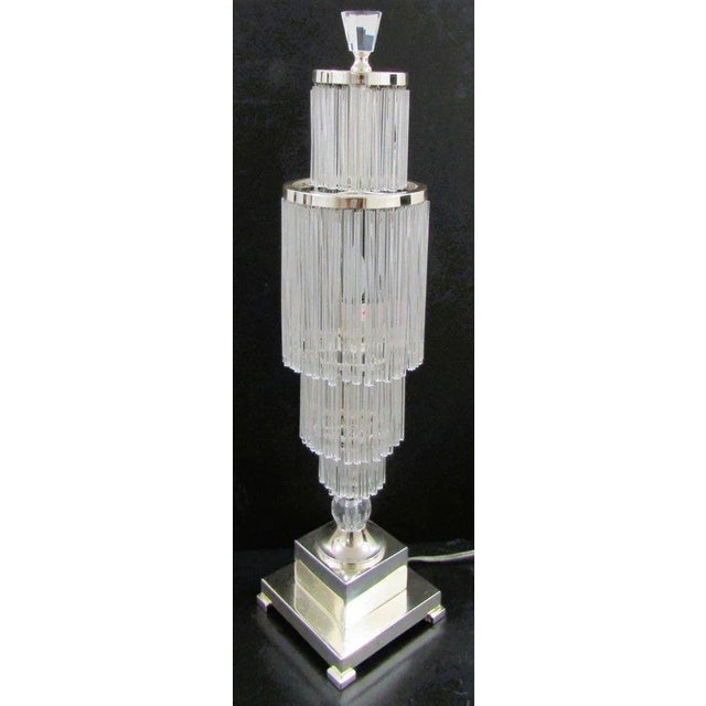 1990s Art Deco Style 4-Tiered Crystal Rods and Chrome Table Lamps - a Pair For Sale - Image 12 of 18