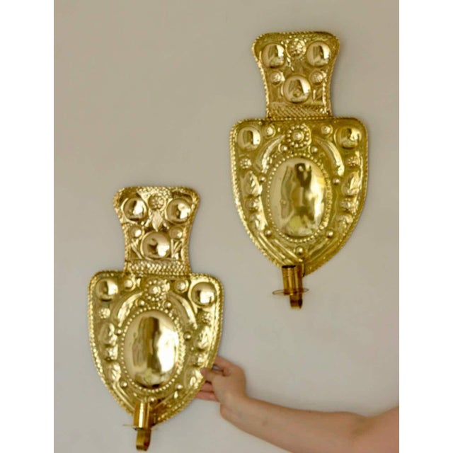 Large Mid-Century Baroque Swedish Brass Sconces, Set of 2 For Sale - Image 9 of 16