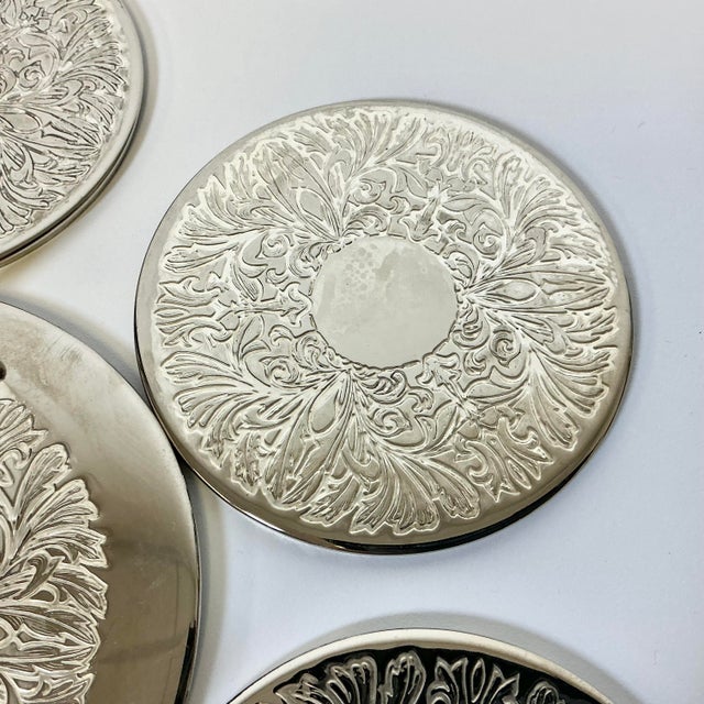 Mid Century Hollywood Regency Chippendale Silver Plate Acanthus Leaf Coasters - Set of 7. For Sale - Image 9 of 14