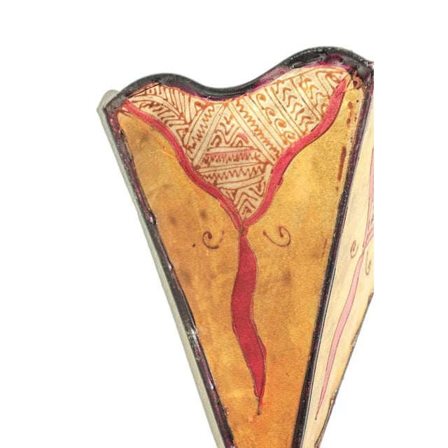 Vintage Moroccan Berber Hand-Painted Hide and Iron Fan-Form Wall Sconce, 1980 For Sale - Image 4 of 14