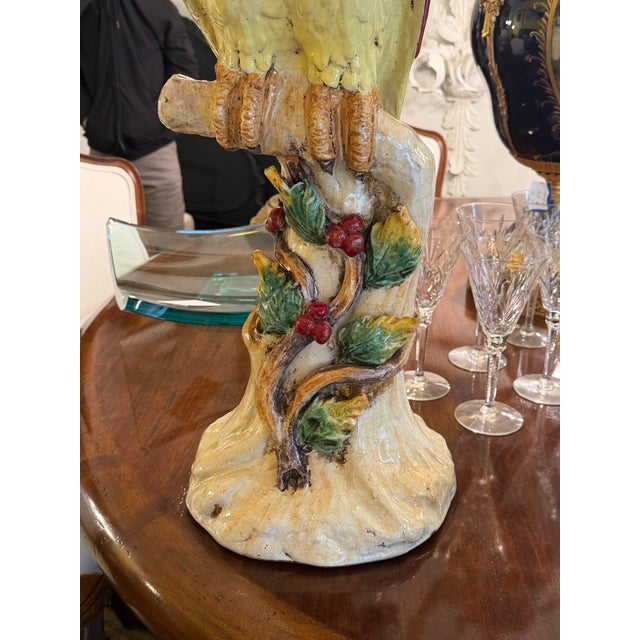 Majolica Earthenware Large Parrot Sculpture Hand Painted For Sale In Miami - Image 6 of 11
