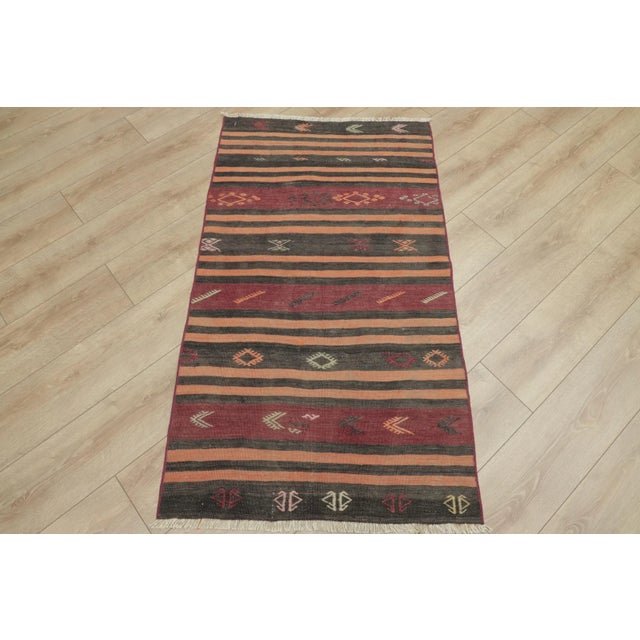 1960s 1960s Traditional Ethnic Red Striped Cicim Natural Wool Kilim Rug For Sale - Image 5 of 13