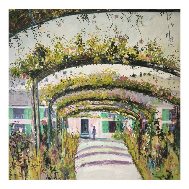 Linda Clerget, Floral Stroll, Oil on Canvas For Sale