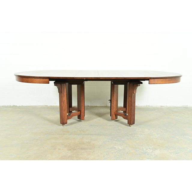 Stickley Brothers Style Antique Mission Oak Arts & Crafts Extension Dining Table, Newly Refinished For Sale - Image 9 of 13