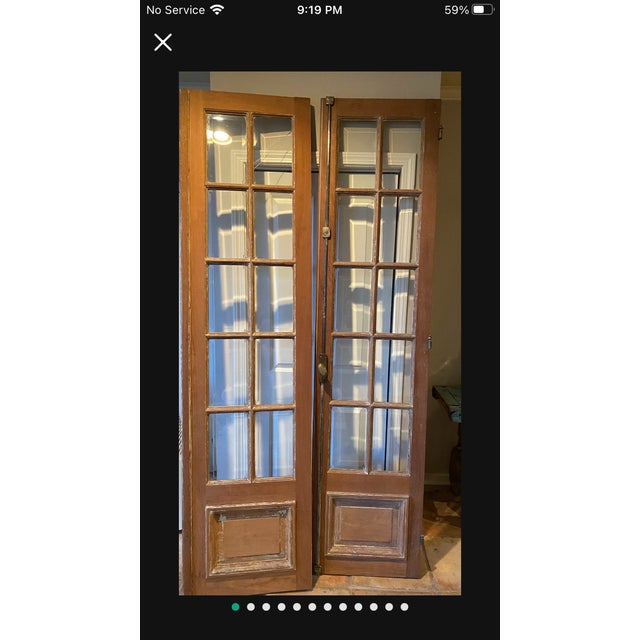 Antique Tall French Doors Beveled Glass With Fan Light Semi Circle Arch Window For Sale - Image 14 of 17