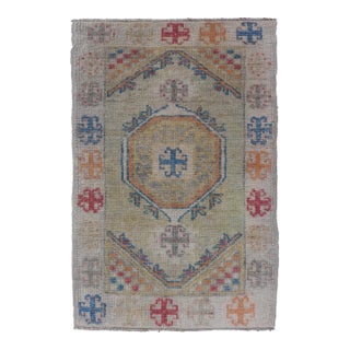 Reproduction Turkish Oushak Rug With Multicolor Geometric Patterns 2'8" X 4'3" For Sale