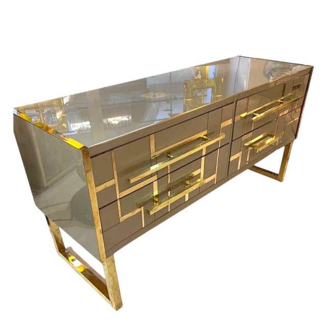 Contemporary Sideboard in Gold and Brass Glass from Justfurnituress SRL For Sale - Image 3 of 18