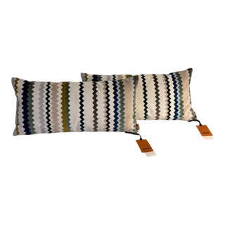 Pair of Missoni Home Velvet Chevron Lumbar Pillows 60cm X 30cm New With Tags For Sale