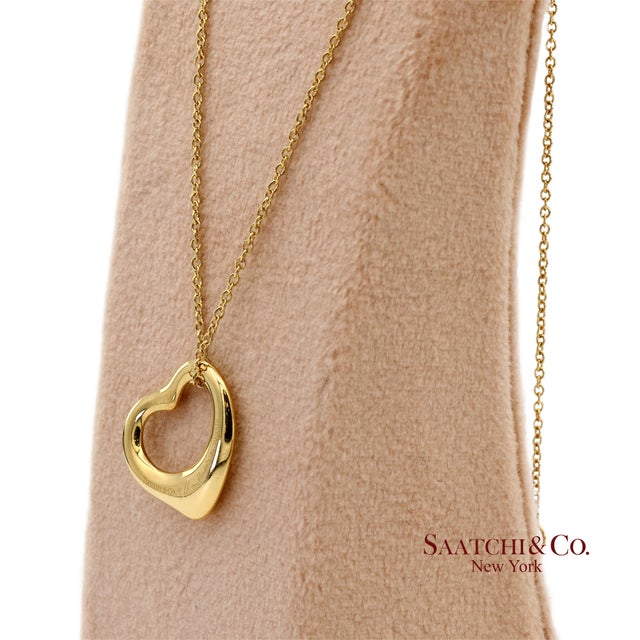 Metal Tiffany & Co. Elsa Peretti 18k 750 Yellow Gold Open Heart Pendant Necklace For Sale - Image 7 of 14