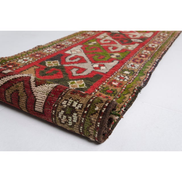 1960s Red & Olive Green Anatolian Carpet For Sale - Image 9 of 10