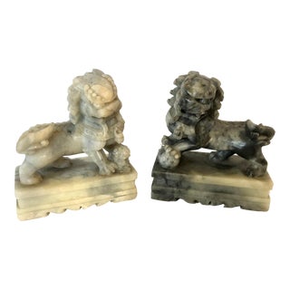 Pair of Carved Stone Fu Dog Bookends For Sale