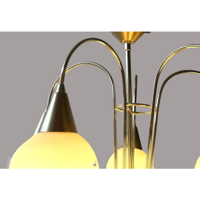 Gold Brass and Opaline Glass 5-Light Chandelier from Honsel Leuchten, Germany, 1970s For Sale - Image 8 of 18