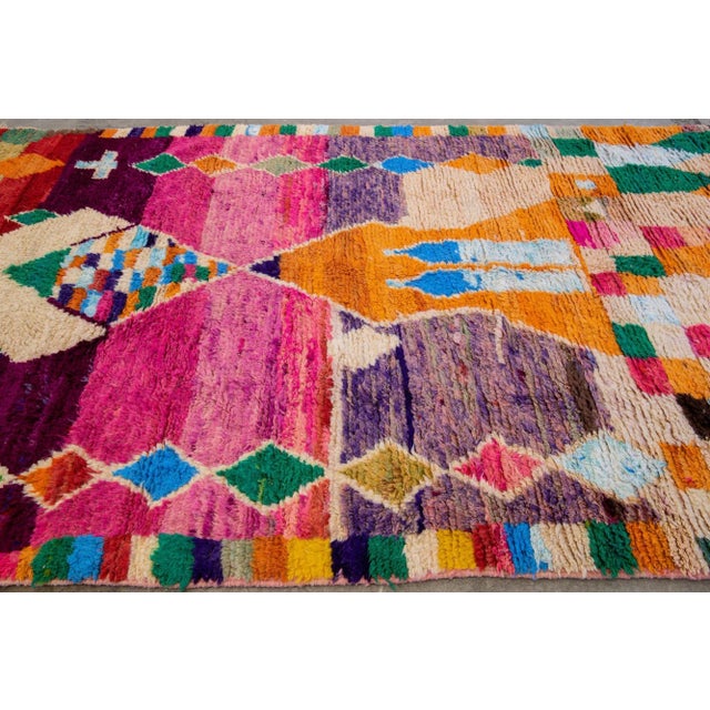 Vintage Boujad Moroccan Handmade Geometric Multicolor Berber Wool Rug For Sale - Image 11 of 12