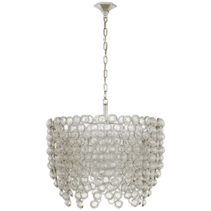 Julie Neill for Visual Comfort Signature Milazzo Medium Waterfall Chandelier in Burnished Silver Leaf & Crystal