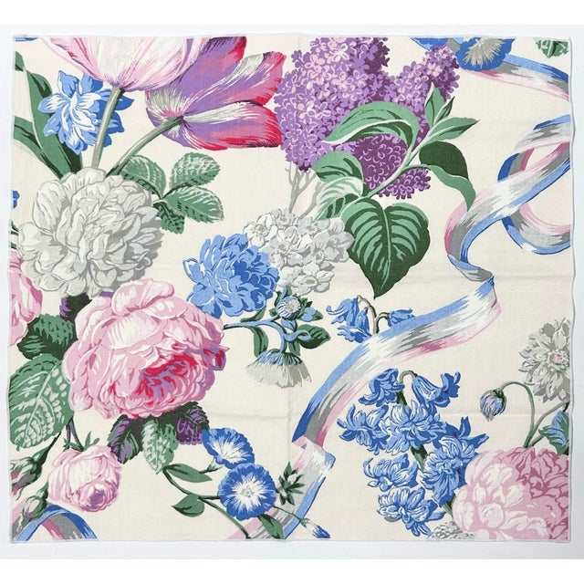 Textile Vintage 1980s Cabbage Rose Floral Cotton Dinner Napkins – Grandmillennial Style (Set of 6) For Sale - Image 7 of 12