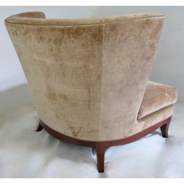C2000 Donghia "Geneva" Collection Walnut Framed Club Chairs With Donghia Linen Velvet Textile -Pair For Sale - Image 10 of 16